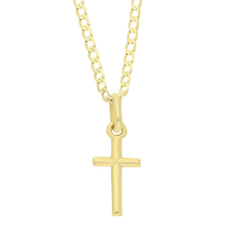 Zestaw komunijny złoty 333 krzyżyk + łańcuszek pancer grawerowany 375 45 cm