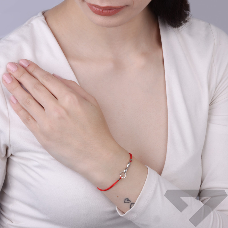Bransoletka sznurkowa czerwona klanówka serce z infinity, srebro próby 925