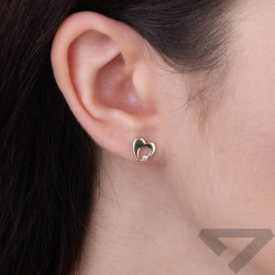 Kolczyki serce ramka z cyrkonią, złoto próby 375