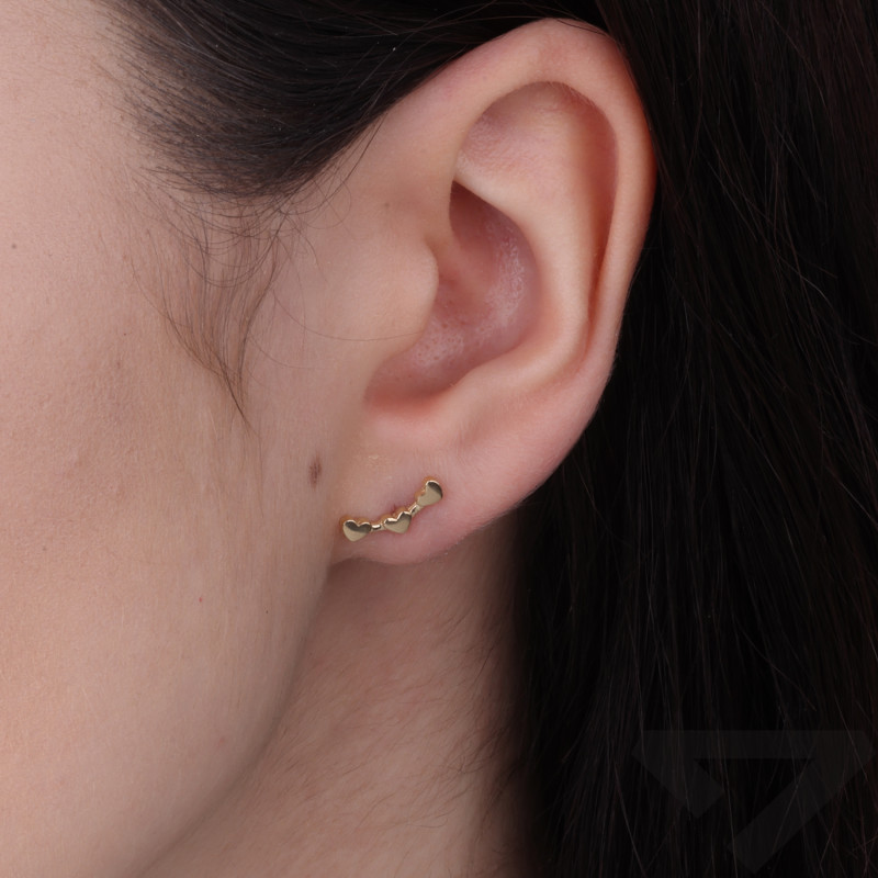 Kolczyki złote trzy serduszka na łuku, złoto próby 585