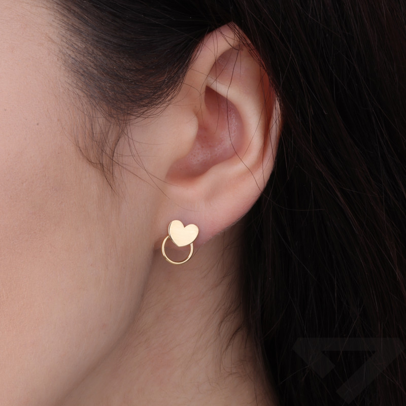 Kolczyki złote serce gładkie z kółkiem, złoto próby 585