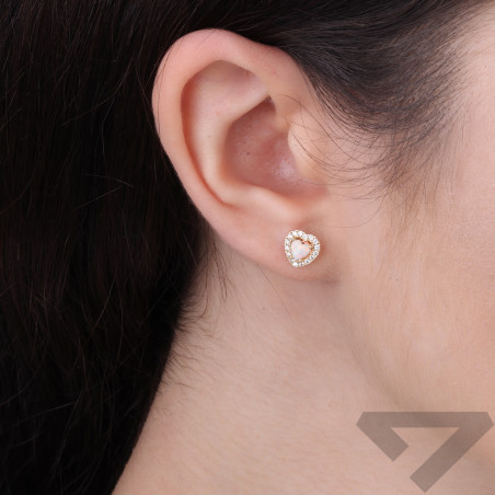 Kolczyki złote serca z opalem białym jubilerskim, złoto próby 585