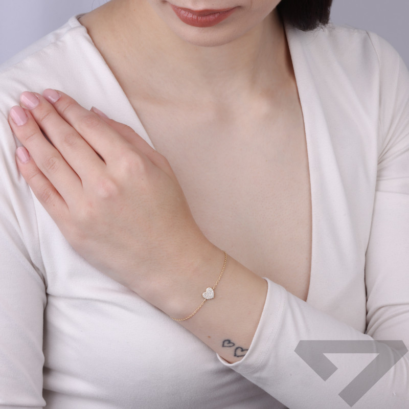 Bransoletka złota z sercem z cyrkoniami, złoto próby 375