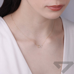 Naszyjnik z diamentami 0,05 ct, dwa złączone serca, złoto próby 585
