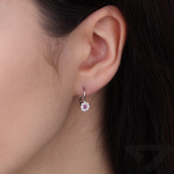 Kolczyki markiza dla dziewczynki z cyrkoniami koloru ciemno różowego, srebro 925