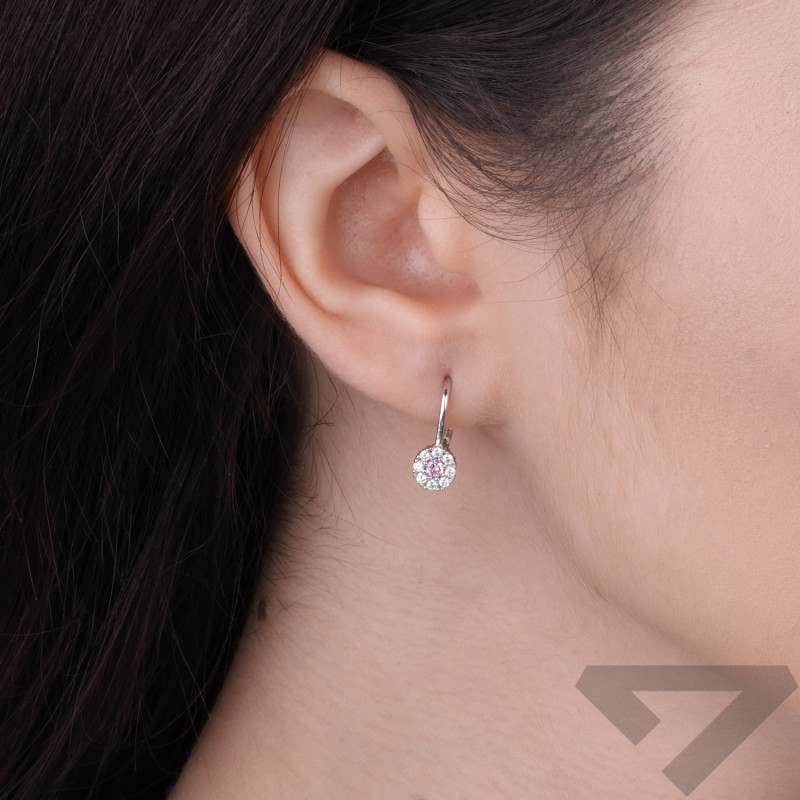 Kolczyki markiza dla dziewczynki z cyrkoniami koloru białego i jasno różowego, srebro 925