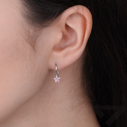 Kolczyki dla dziewczynki kwiatki z cyrkoniami białymi i jasno różowymi, srebro 925