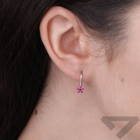 Kolczyki dla dziewczynki kwiatki z cyrkoniami białymi i ciemno różowymi, srebro 925