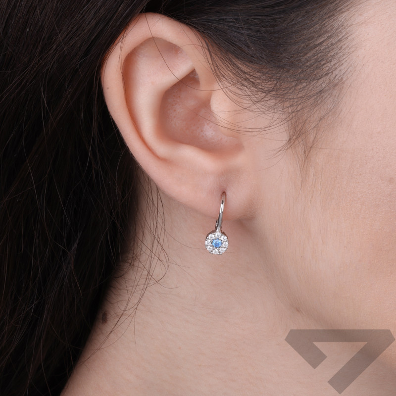 Kolczyki markiza dla dziewczynki z cyrkoniami koloru białego i błękitnego, srebro 925