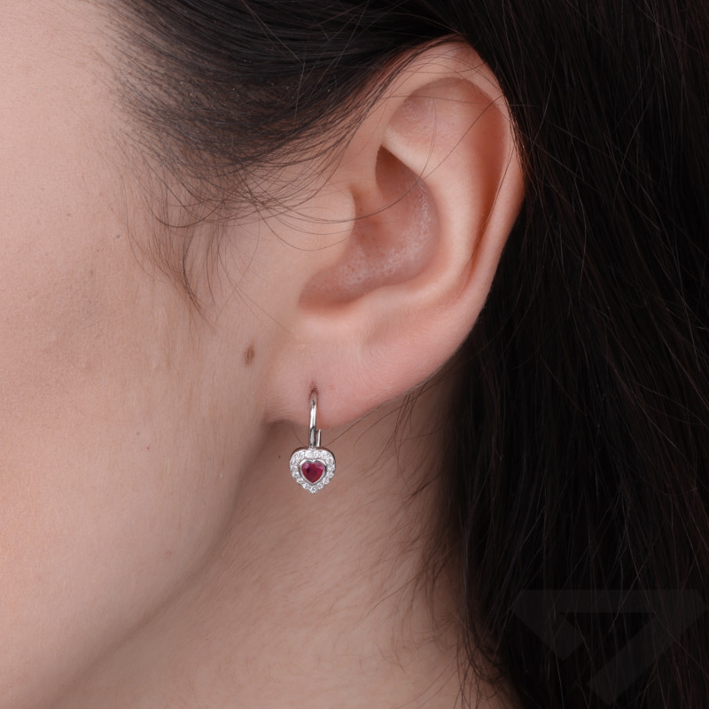 Kolczyki dla dziewczynki serce markiza z różową cyrkonią, srebro 925