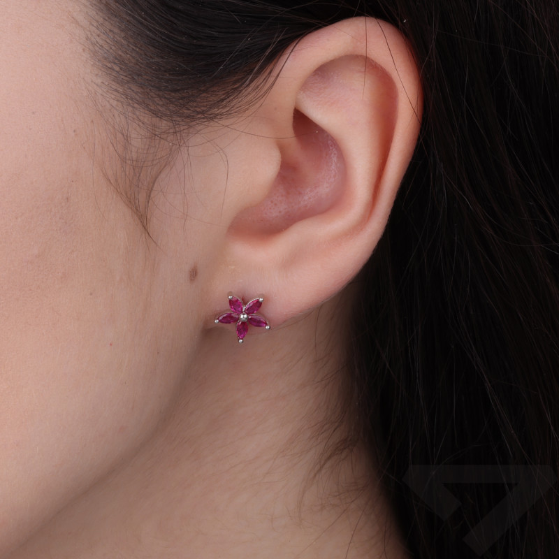 Kolczyki z cyrkonią w kolorze fuksji, srebro 925
