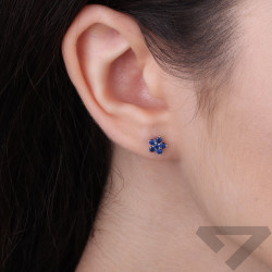 Kolczyki srebrne kwiatki z cyrkoniami szafirowymi, próba 925