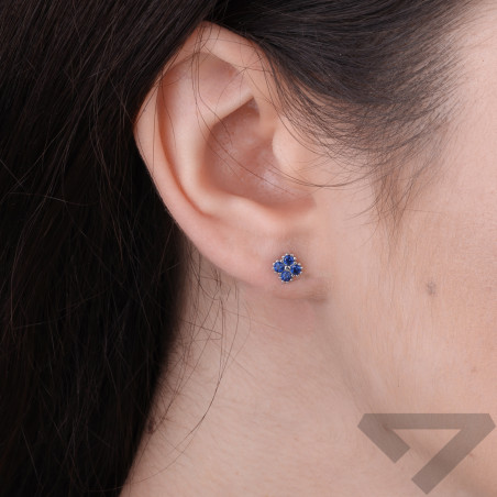 Kolczyki koniczynki z cyrkoniami szafirowymi, srebro 925