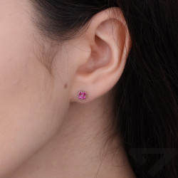Kolczyki z koniczynką z cyrkoniami koloru fuksji, srebro 925