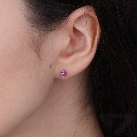 Kolczyki z koniczynką z cyrkoniami koloru fuksji, srebro 925