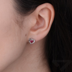 Kolczyki serca z cyrkonią w kolorze fuksji, srebro 925