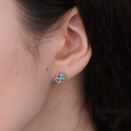 Kolczyki koniczynka z serc opalem niebieskim jubilerskim, srebro 925