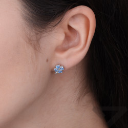 Kolczyki koniczynki z serc z błękitnymi cyrkoniami, srebro 925