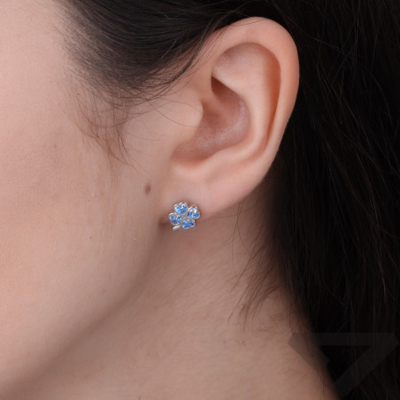 Kolczyki koniczynki z serc z błękitnymi cyrkoniami, srebro 925