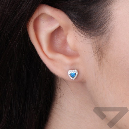 Kolczyki serduszka z opalem niebieskim jubilerskim, srebro 925