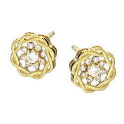 Kolczyki złote kwiatek z cyrkoniami opleciony próba 375