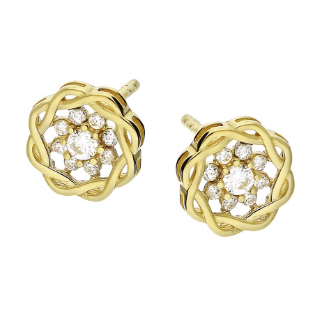 Kolczyki złote kwiatek z cyrkoniami opleciony próba 375