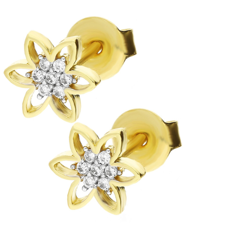 Kolczyki złote ażurowe kwiatki z cyrkoniami ze złota 375