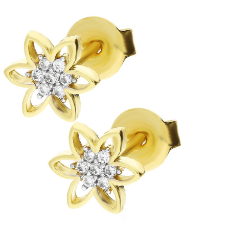 Kolczyki złote ażurowe kwiatki z cyrkoniami ze złota 375