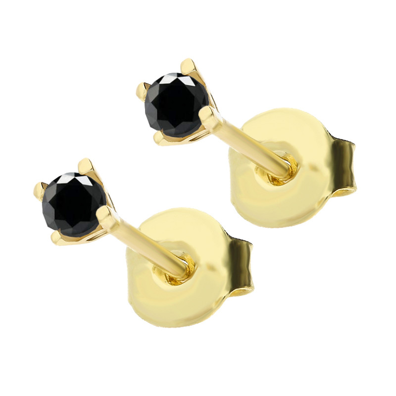 Kolczyki złote próba 585 z czarną cyrkonią 2,5 mm