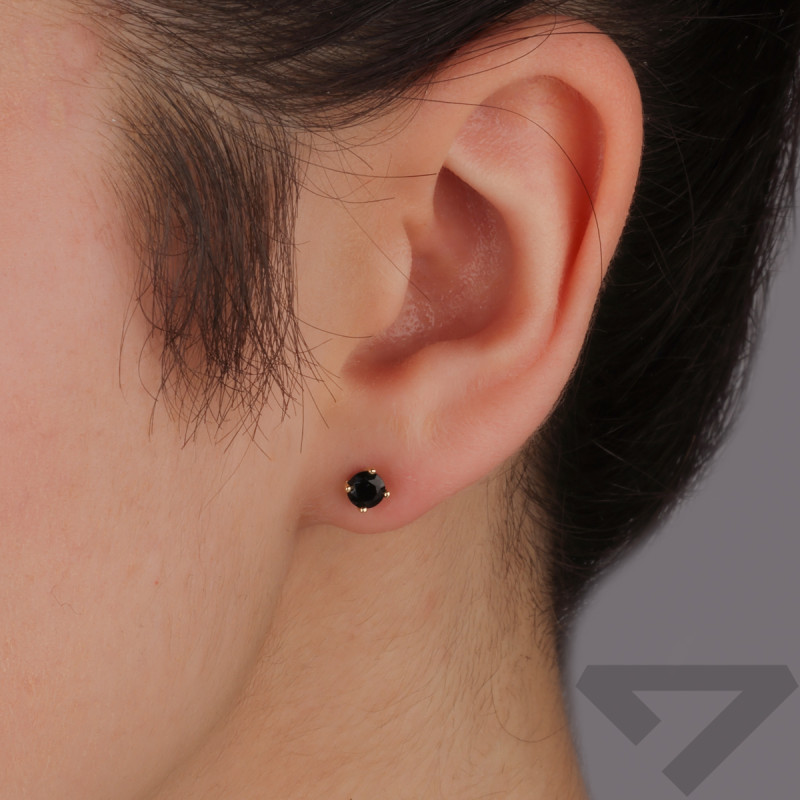 Kolczyki złote próba 375 z czarną cyrkonią 4 mm