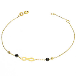Bransoletka złota infinity z czarnymi kulkami fasetowanymi złoto 375