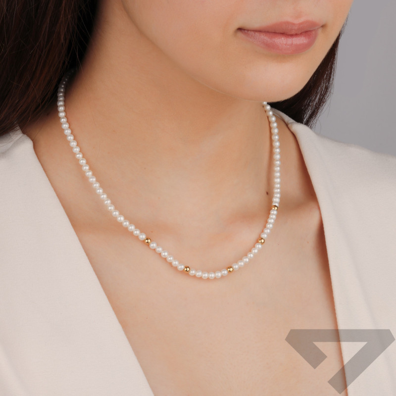 Naszyjnik złoty z perłami 4 mm próba 375