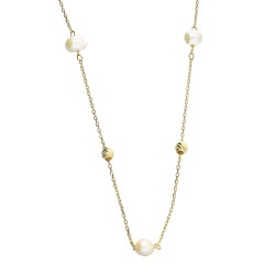 Naszyjnik złoty 585 z perełkami 4,5 mm i kulkami grawerowanymi