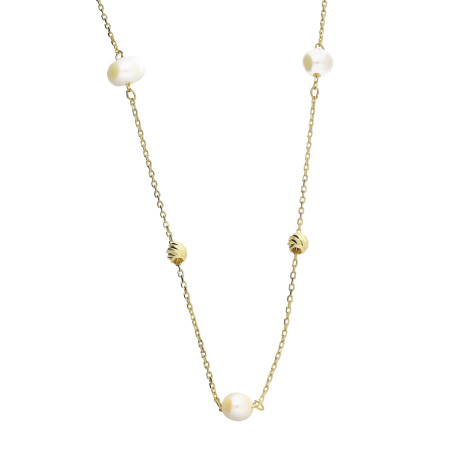 Naszyjnik złoty 585 z perełkami 4,5 mm i kulkami grawerowanymi