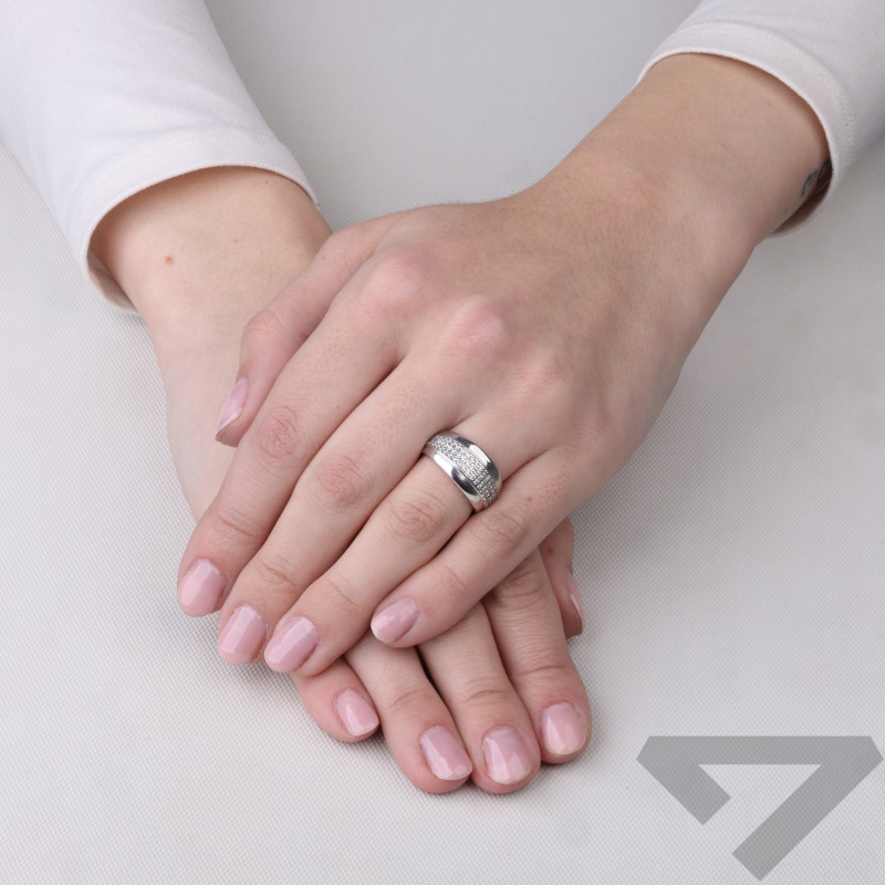 Pierścionek z trzema rzędami cyrkonii, srebro 925