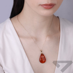 Wisior z naturalnego bursztynu łezka, koluszko ze złota 585