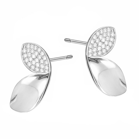 Kolczyki srebrne kwiat płatek gładki i z cyrkoniami