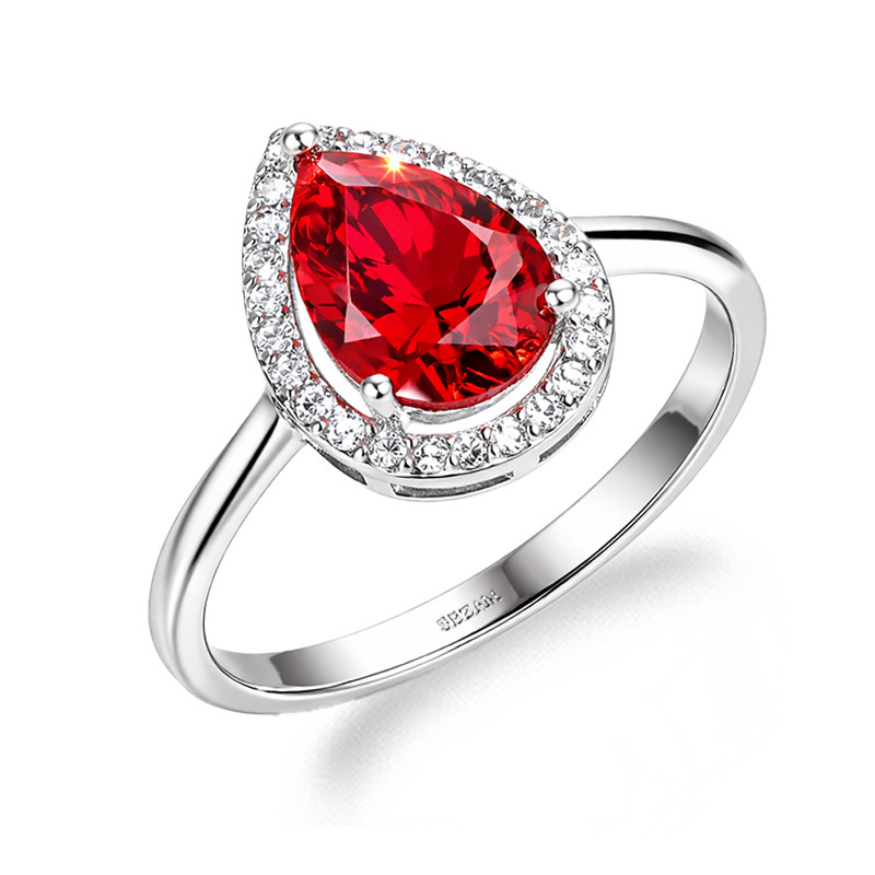 Pierścionek srebrny Markiza łezka czerwona