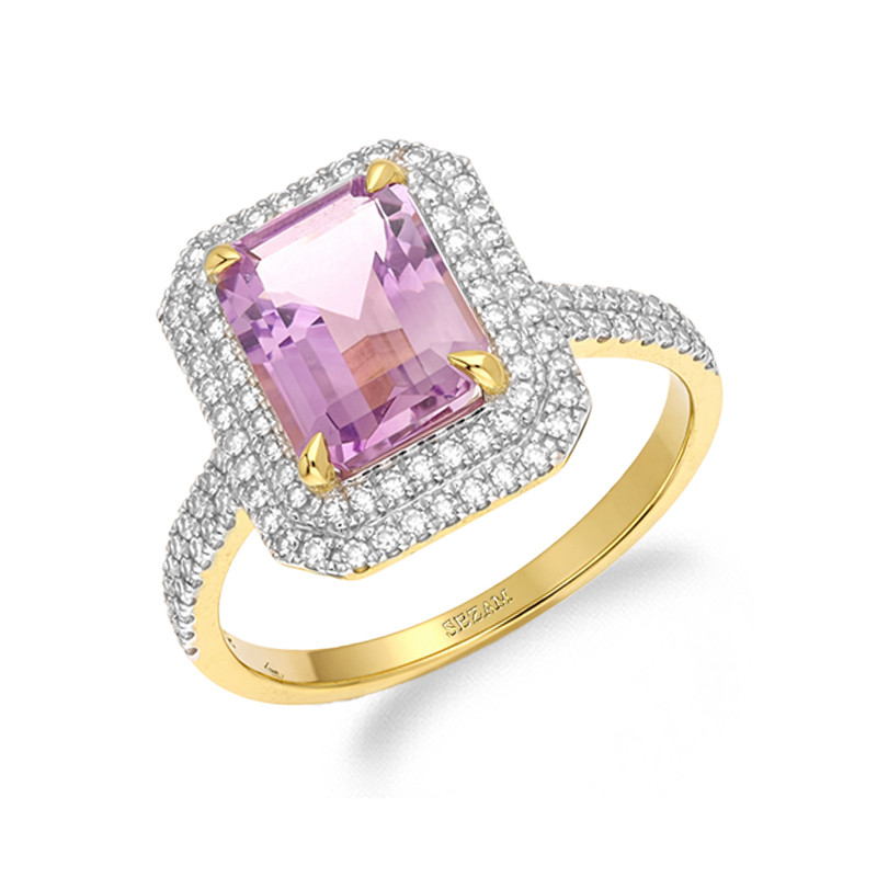 Pierścionek z ametystem 2,85 ct i diamentami 0,43 ct, złoto 585