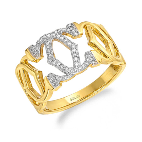 Pierścionek z diamentami na splecionych literach C, diamenty 0,13 ct, złoto 585