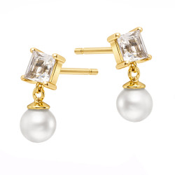Kolczyki z perłami i białymi topazami 0,40 ct, złoto 585