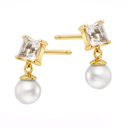 Kolczyki z perłami i białymi topazami 0,40 ct, złoto 585