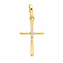 Krzyżyk z diamentami 0,01 ct, złoto 585
