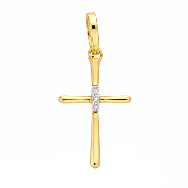 Krzyżyk z diamentami 0,01 ct, złoto 585