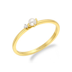 Pierścionek z diamentem 0,02 ct i perłą, złoto 585