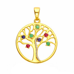 Wisiorek drzewo życia w kole z kamieniami naturalnymi, złoto 585