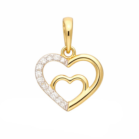 Serduszko podwójne z diamentami 0,02 ct, złoto 585