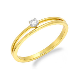 Pierścionek SOLITER podrójna szyna, diament 0,10 ct, złoto 585