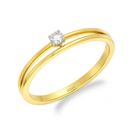 Pierścionek SOLITER podrójna szyna, diament 0,10 ct, złoto 585