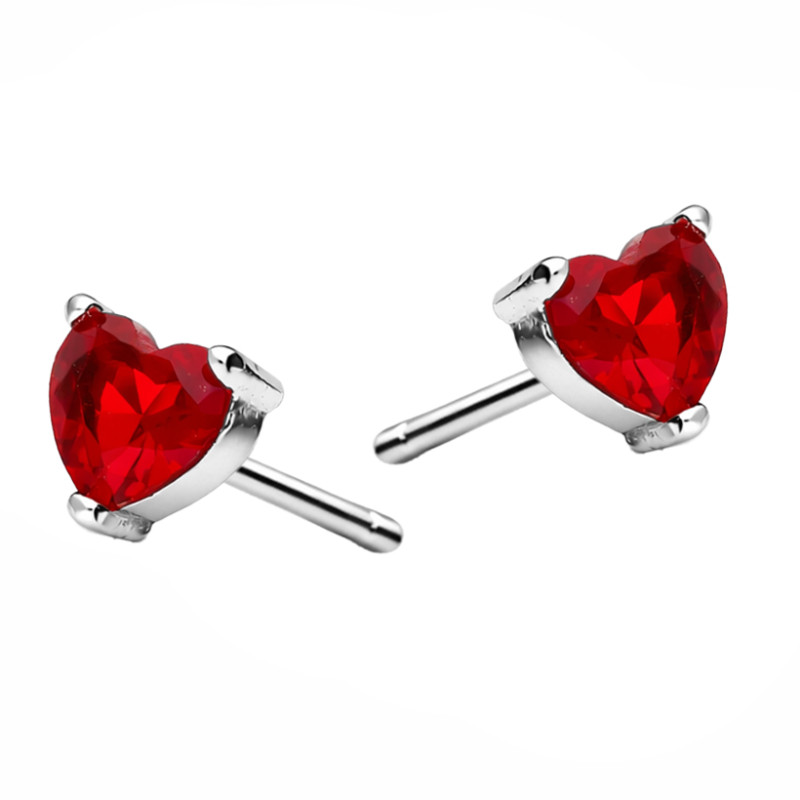 Komplet srebrny kolczyki i naszyjnik serce z czerwoną cyrkonią